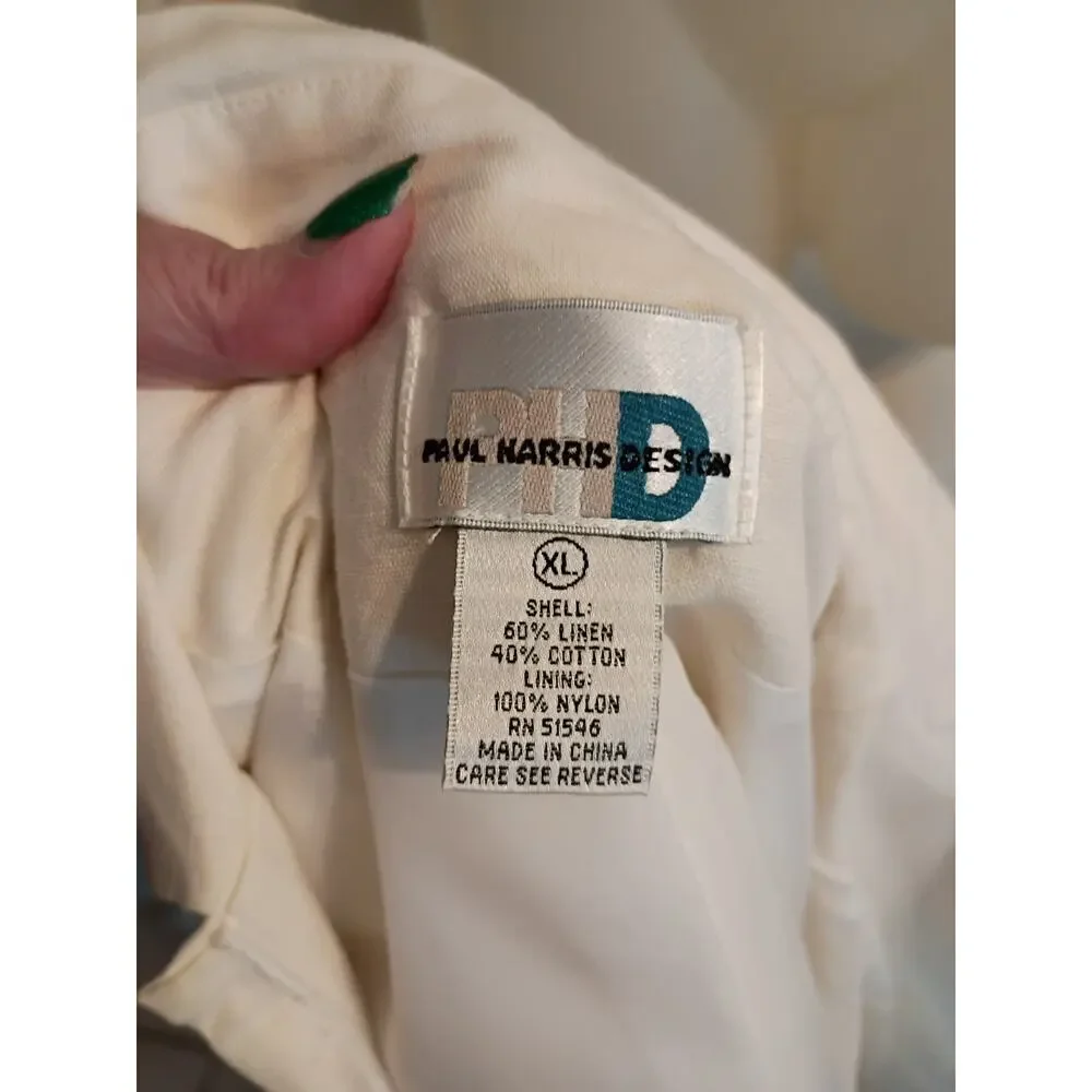 Paul Harris Design Linen Cotton Open Jacket White Zip Pockets Sz XL - Picture 9 of 10